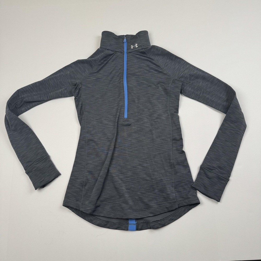 Under Armour ColdGear Pullover Womens XS Gray Blue Fitted 1/2 Zip Running Jacket